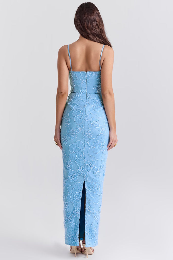 Liana | Elegant Floral Lace Dress - Light Blue