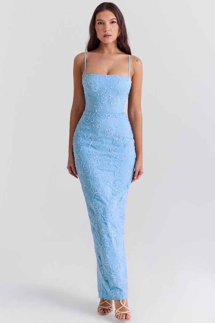 Liana | Elegant Floral Lace Dress - Light Blue