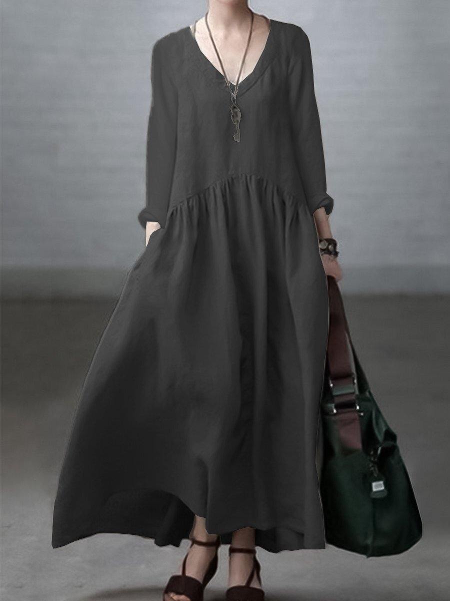 Eloria | Cotton Linen V-Neck Dress