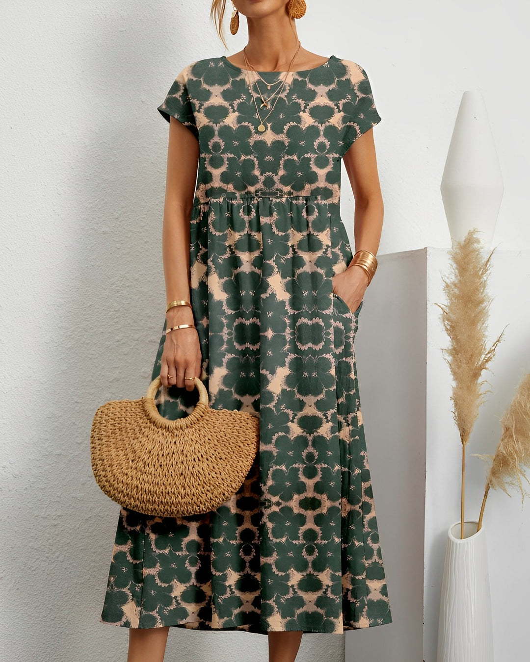 Merla - Floral Midi Dress with Pockets