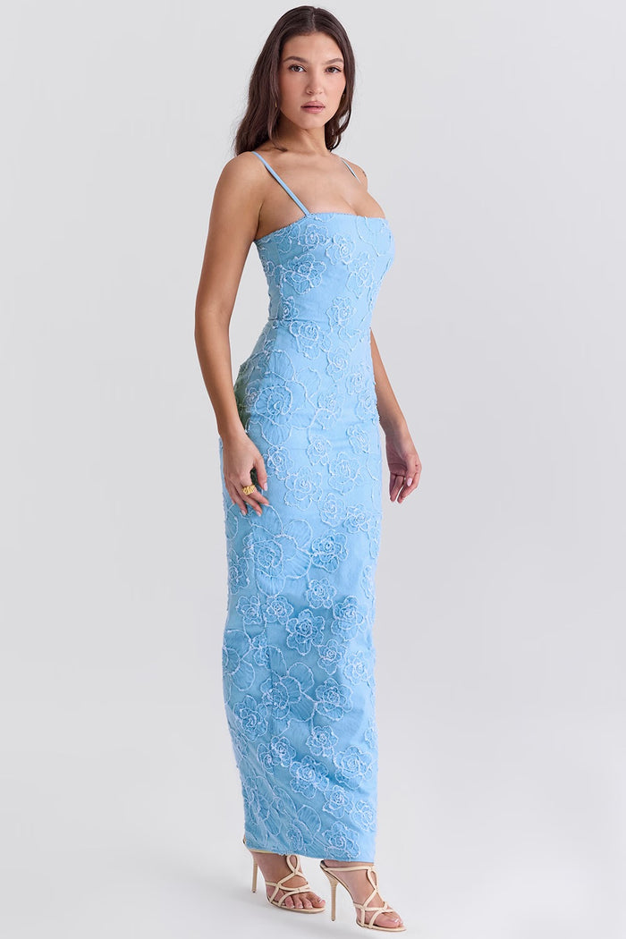 Liana | Elegant Floral Lace Dress - Light Blue