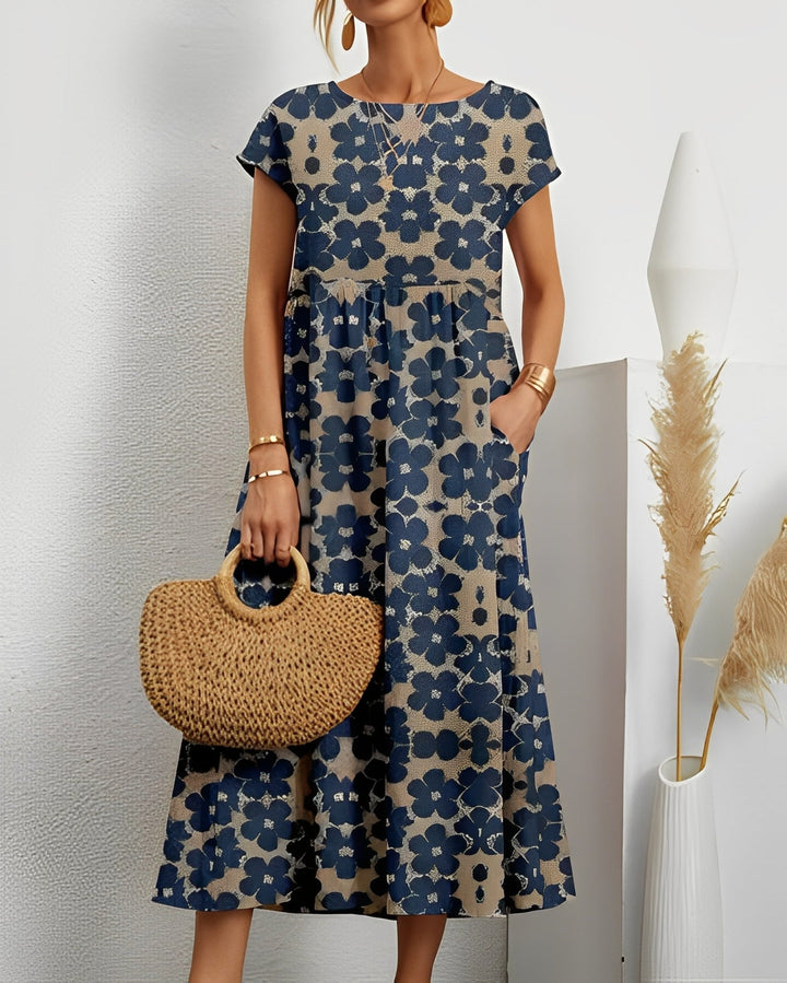 Merla - Floral Midi Dress with Pockets