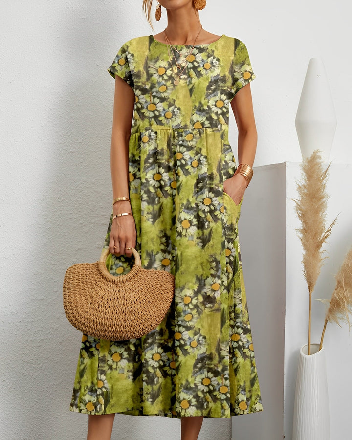 Merla - Floral Midi Dress with Pockets