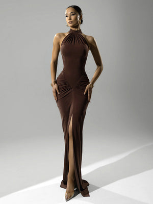 Allston | Halter Maxi Dress - Plum Brown
