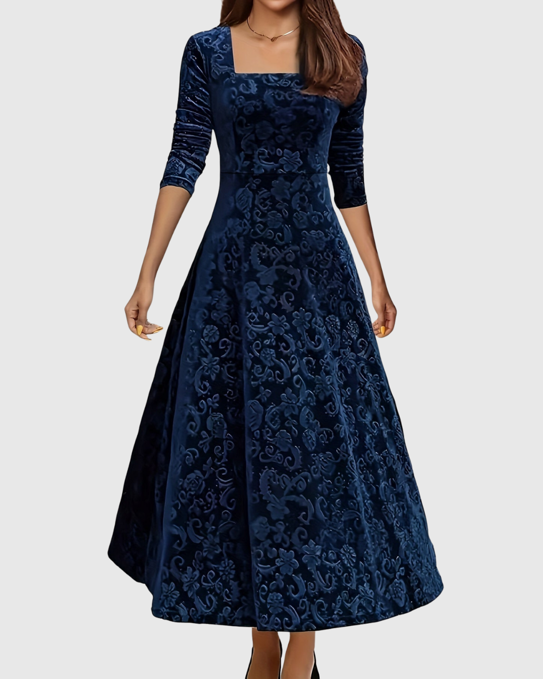 Elyra | Velvet Floral Midi Dress