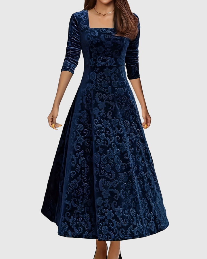 Elyra | Velvet Floral Midi Dress