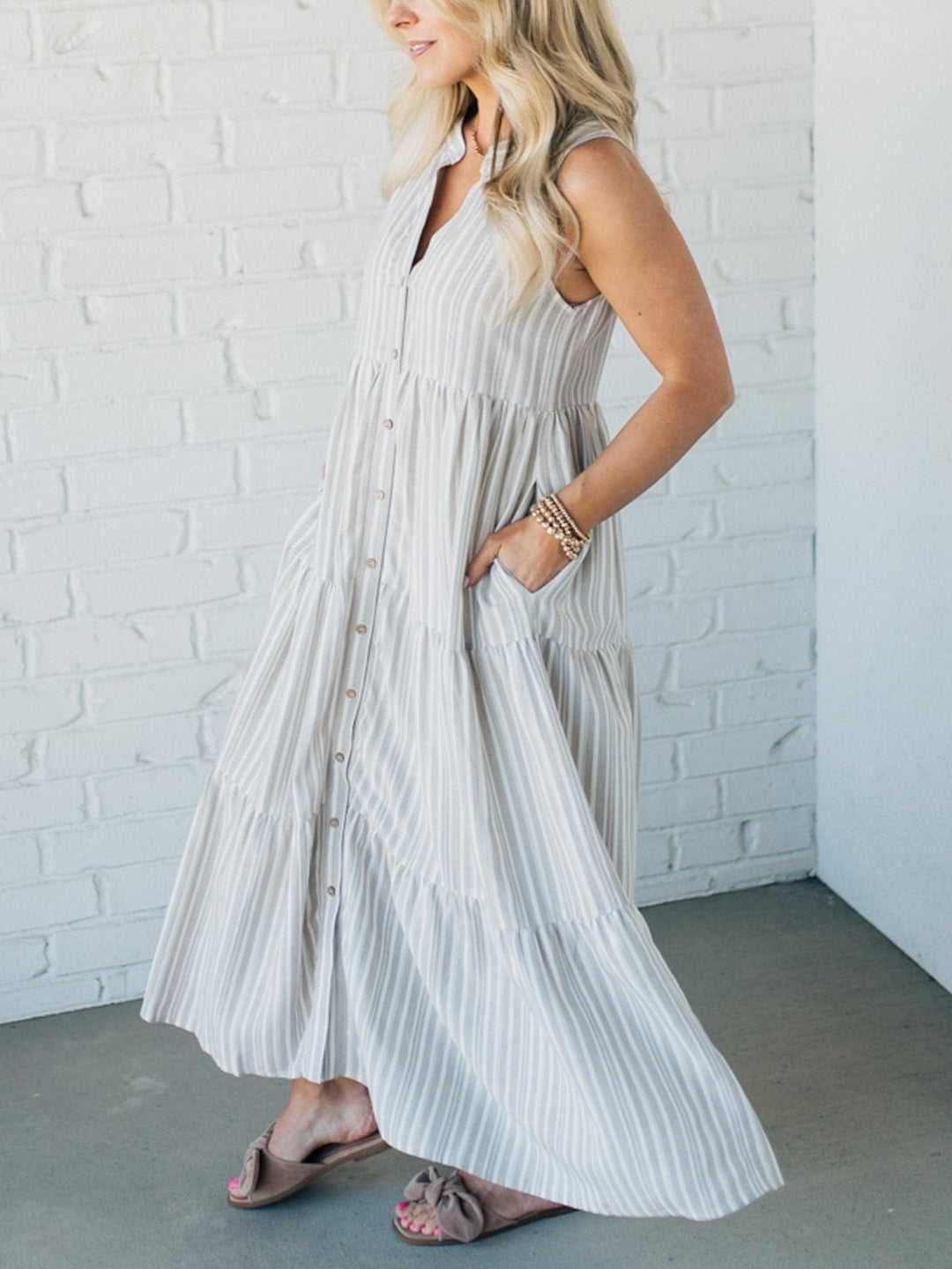 Gisela | Striped Ruffle Maxi Dress