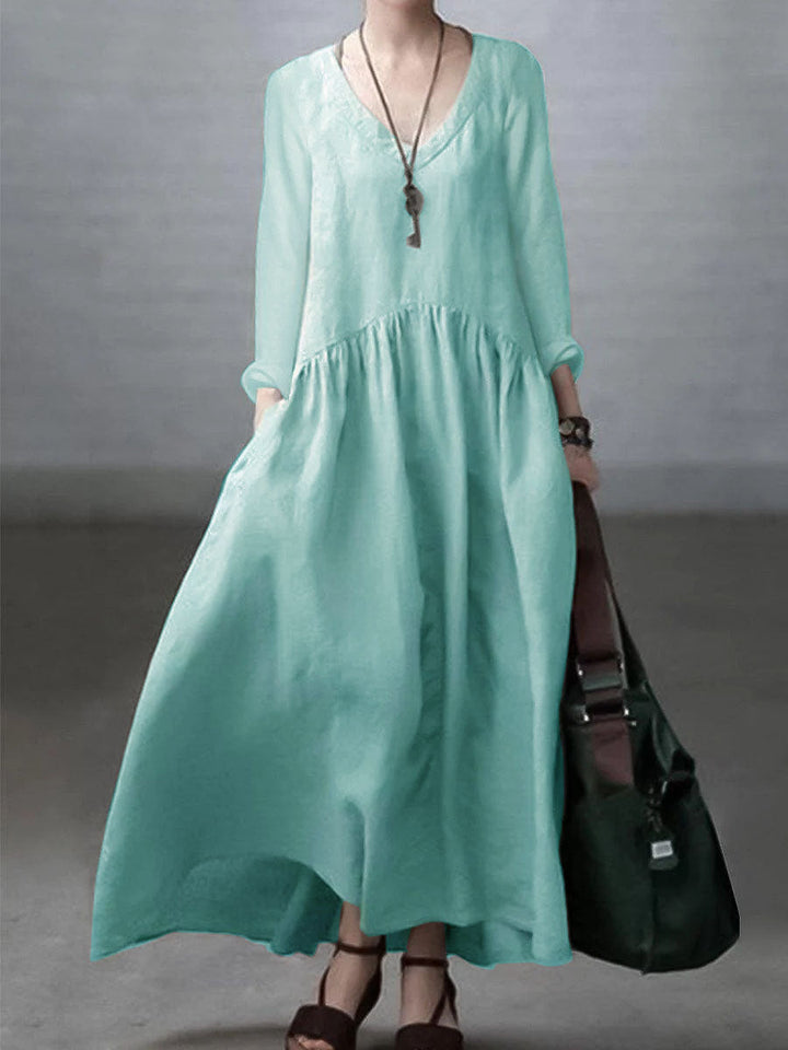 Eloria | Cotton Linen V-Neck Dress