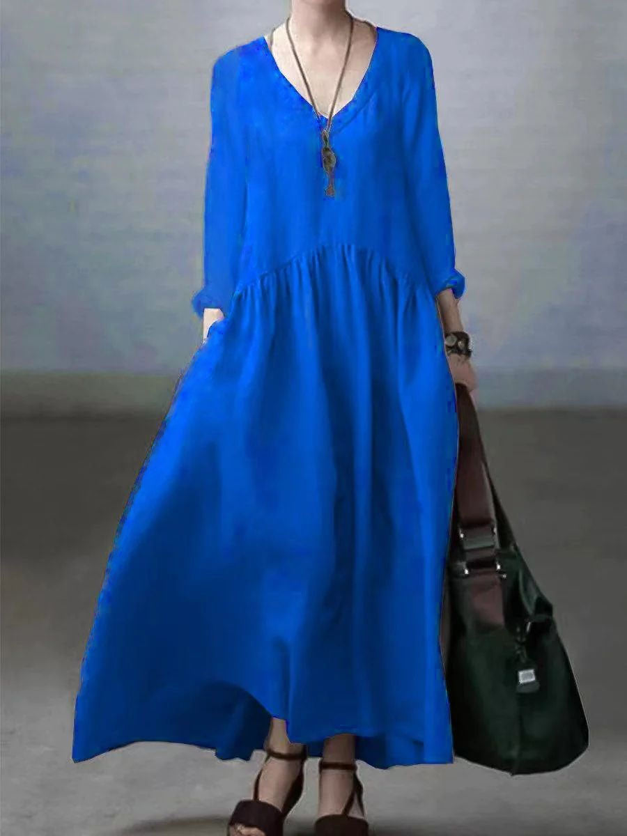 Eloria | Cotton Linen V-Neck Dress