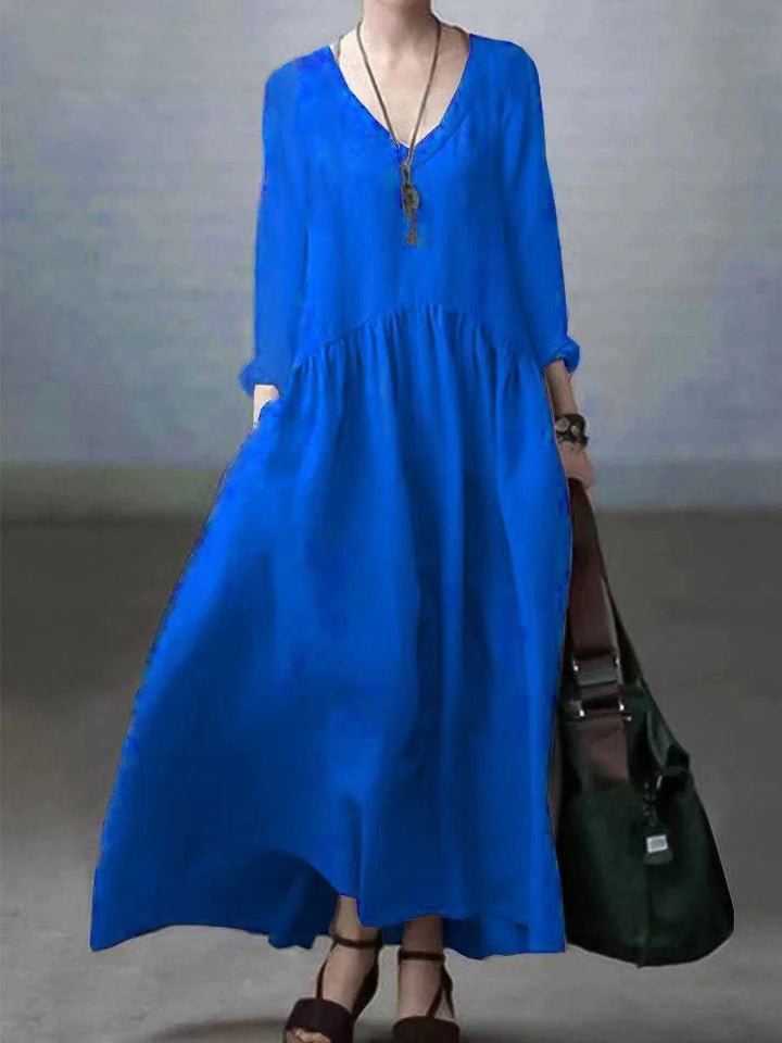 Eloria | Cotton Linen V-Neck Dress