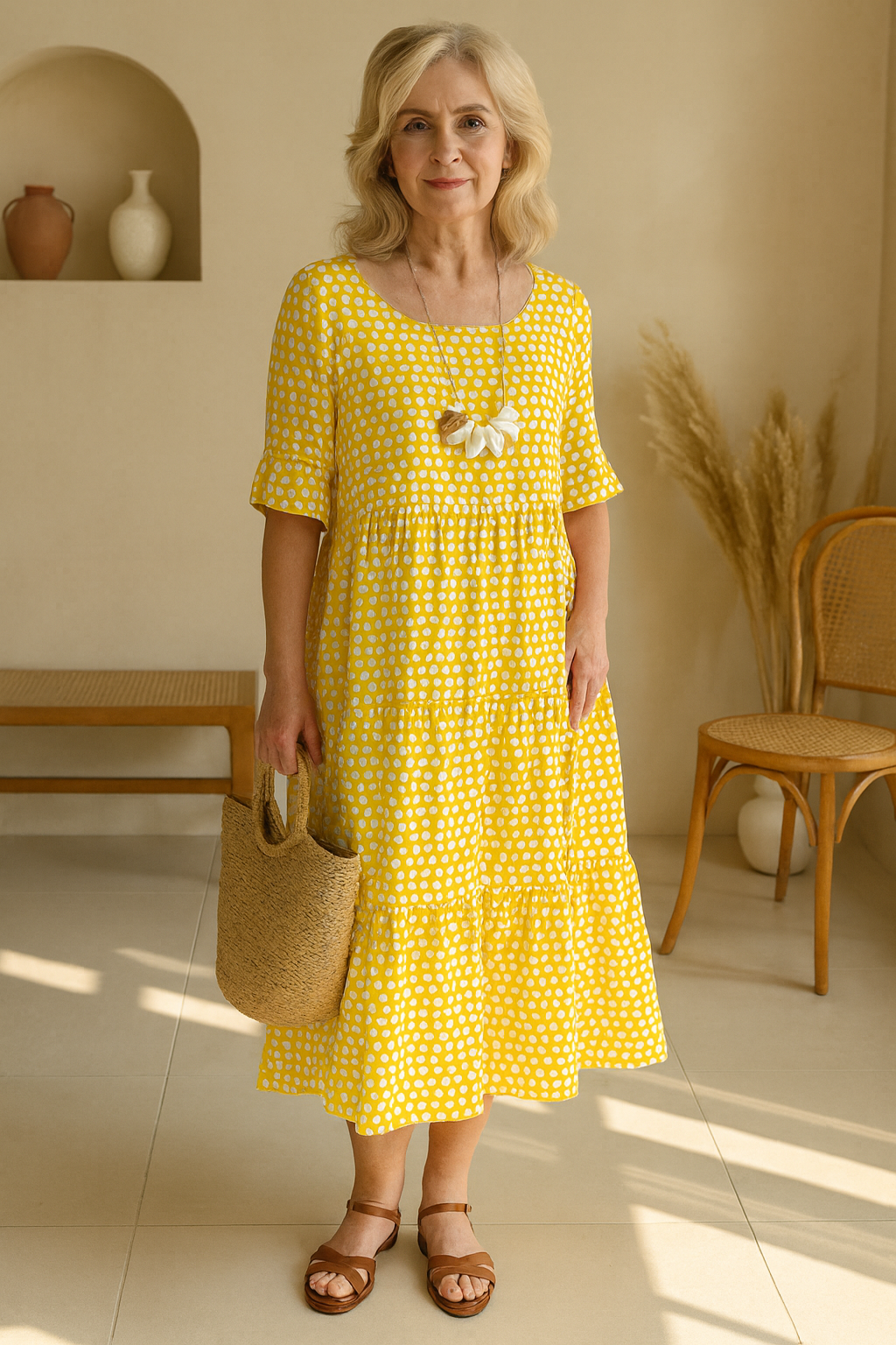 Iris | Elegant Short-Sleeve Midi Dress