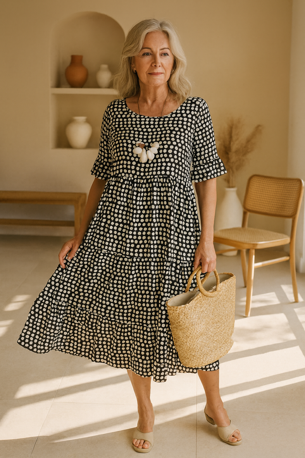 Iris | Elegant Short-Sleeve Midi Dress