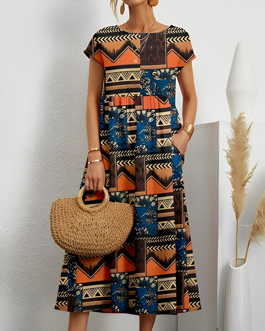 Merla - Floral Midi Dress with Pockets