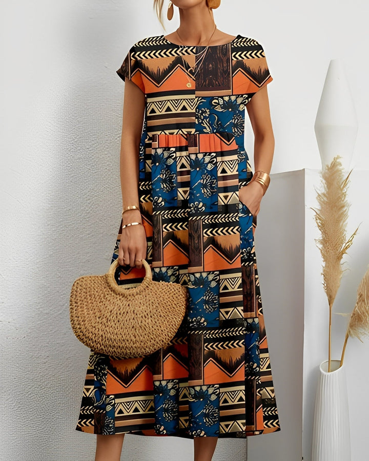 Merla - Floral Midi Dress with Pockets