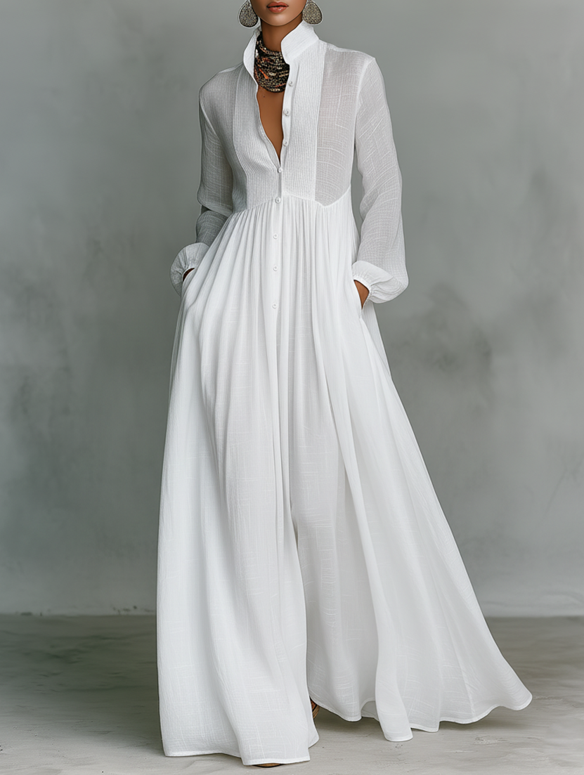 Elisa™ | Minimalist Cotton &amp; Linen Maxi Dress
