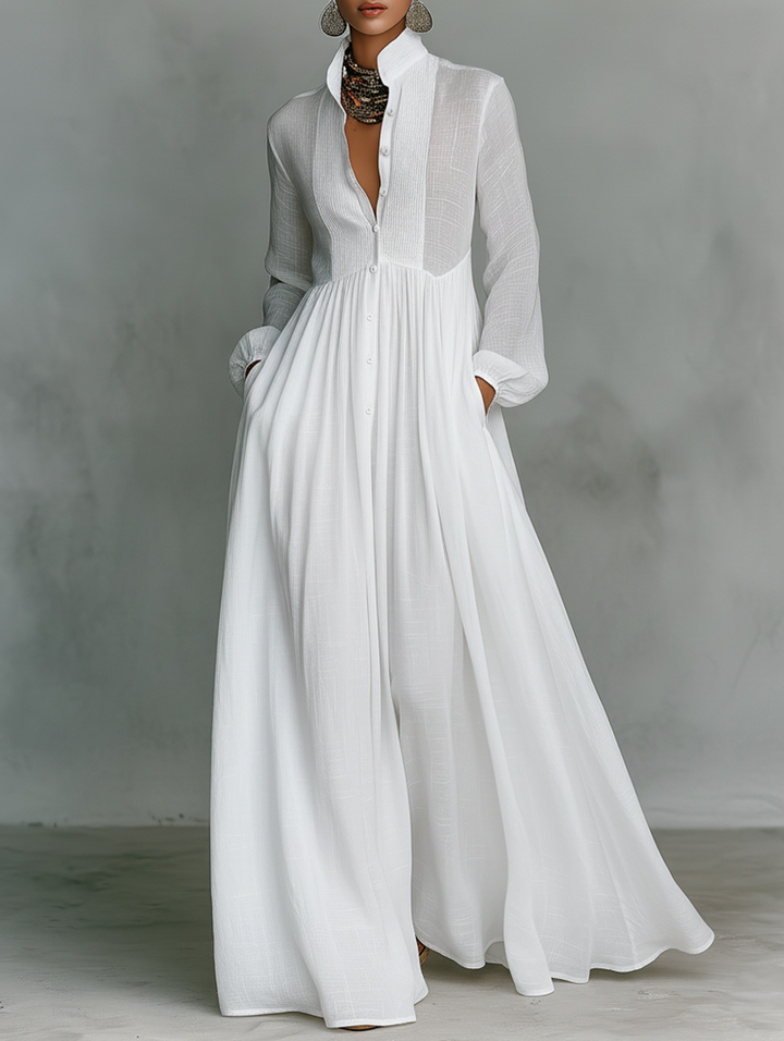 Elisa™ | Minimalist Cotton &amp; Linen Maxi Dress