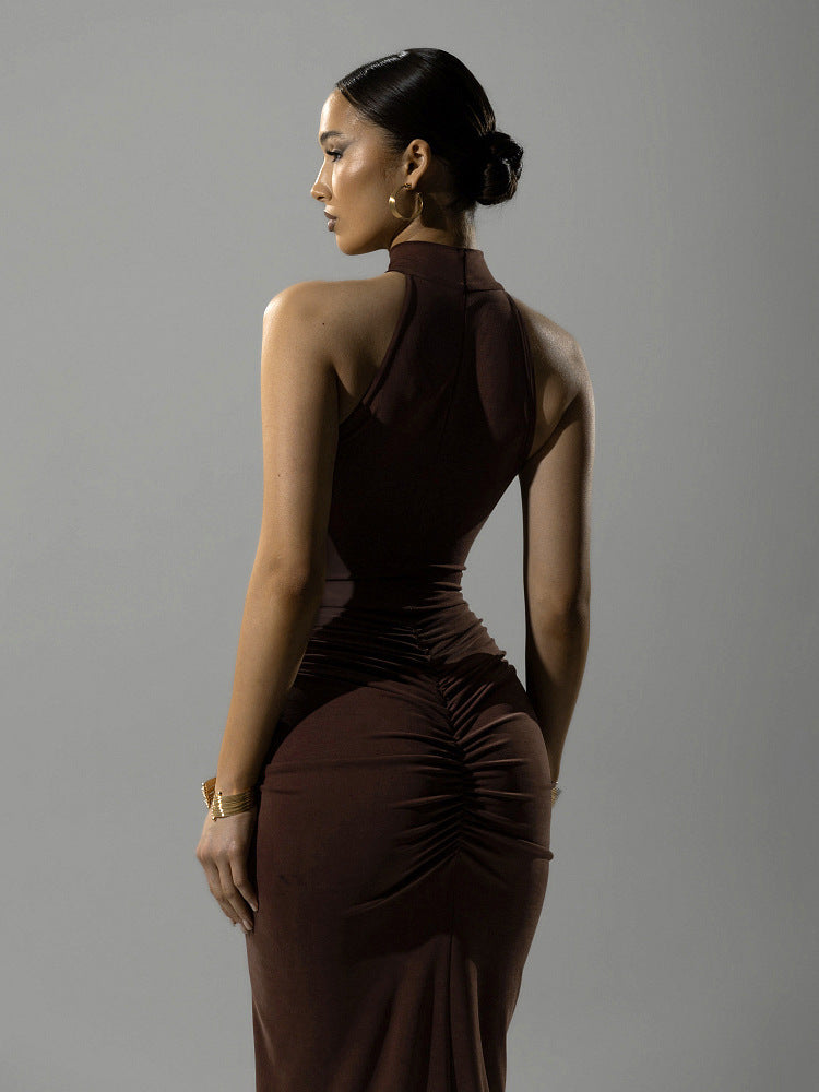 Allston | Halter Maxi Dress - Plum Brown