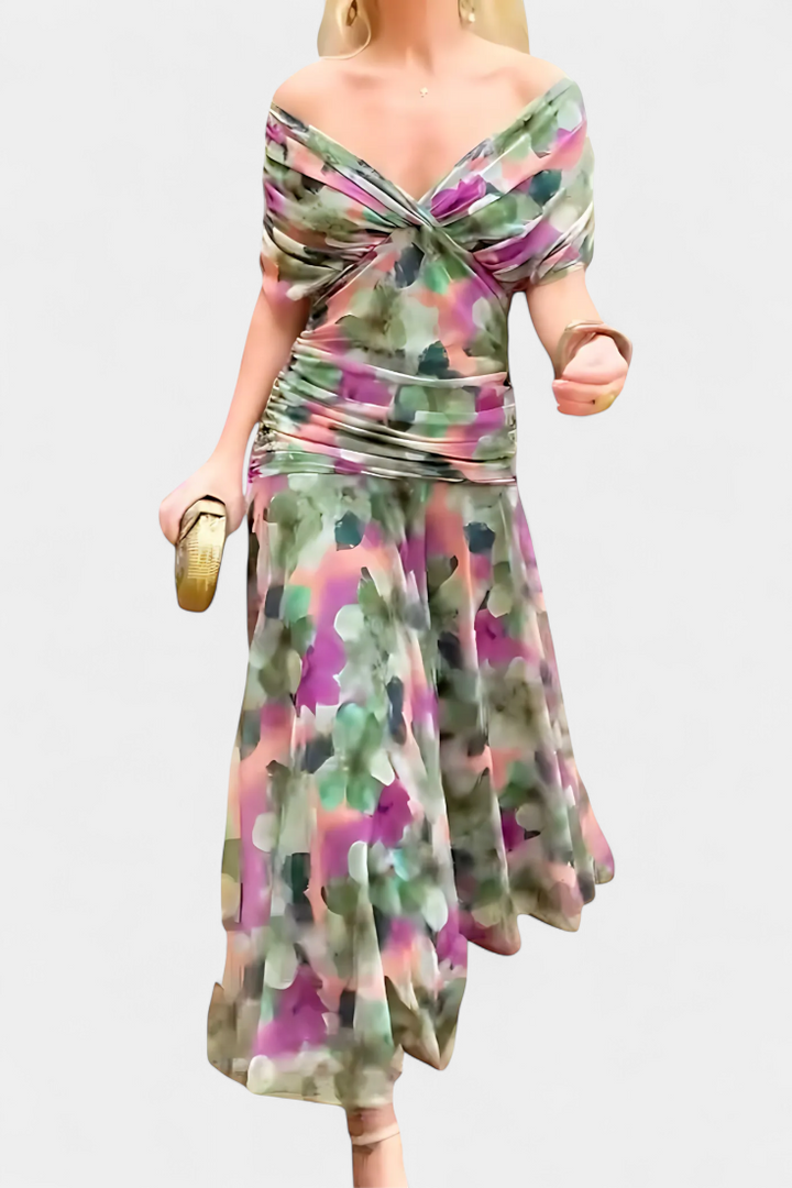 Magda™ | Long Floral Dress with V-Neck