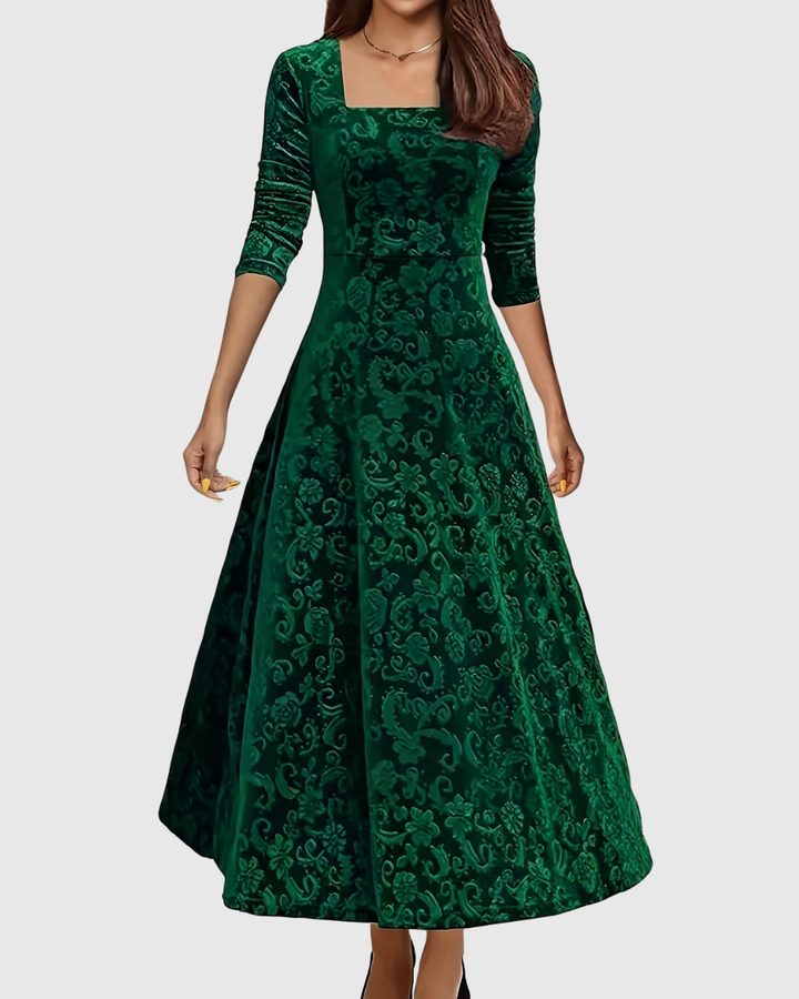 Elyra | Velvet Floral Midi Dress