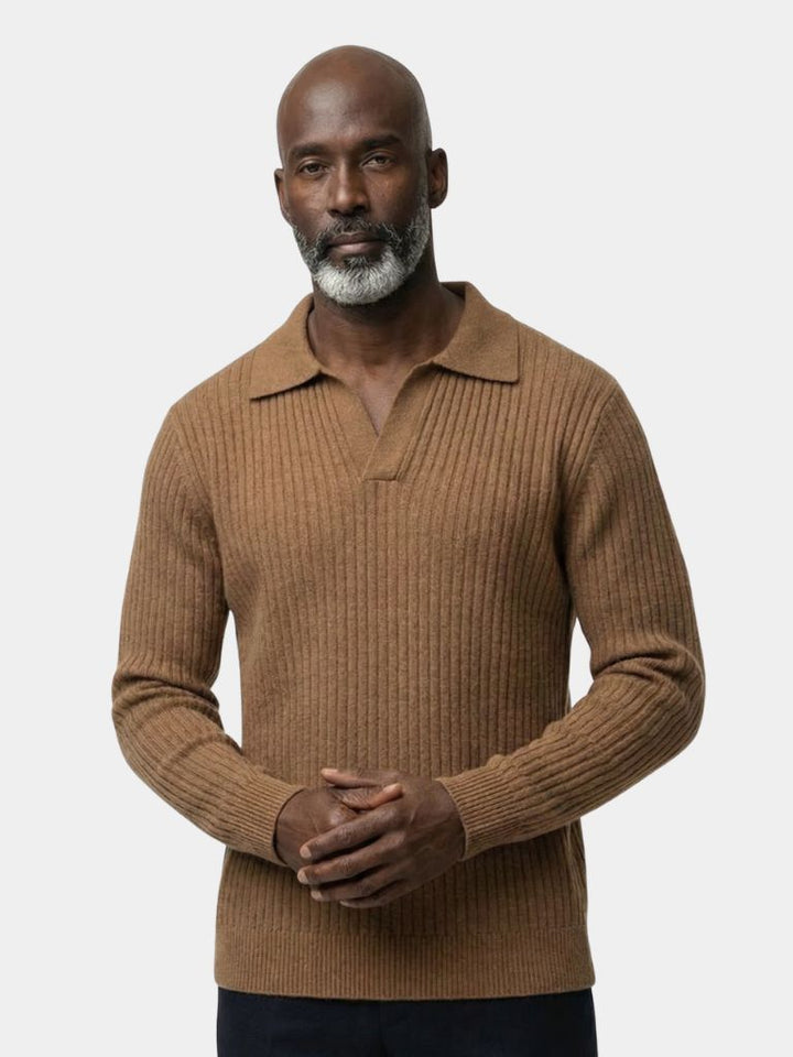 Renzo | Ribbed V-Neck Polo Sweater