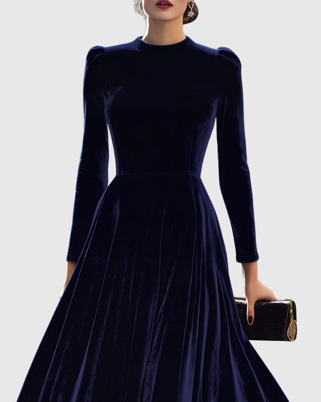 Sibella | Velvet Long-Sleeve Midi Dress