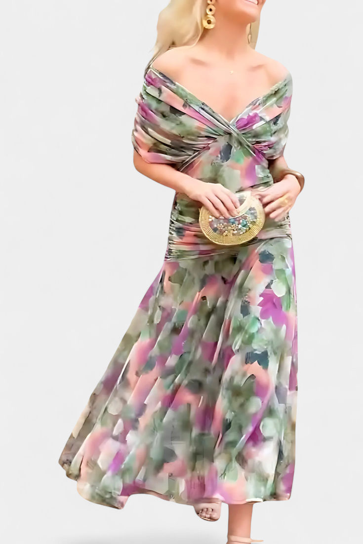 Magda™ | Long Floral Dress with V-Neck