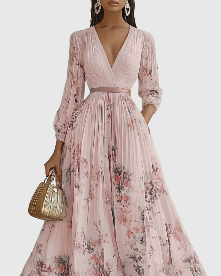 Zavelle | Pleated Floral Maxi Dress