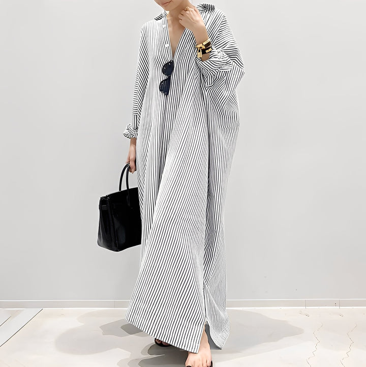 Davida - Relaxed Fit Striped Shirt Maxi Dress