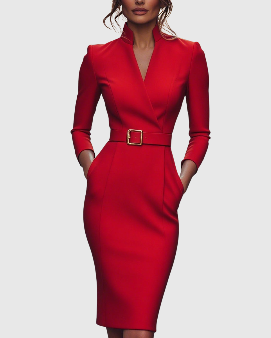 Velmira | Belted Pencil Midi Dress