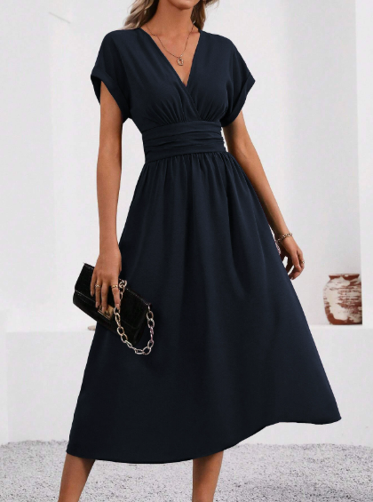 Elina | Pleated Waist Midi Dress