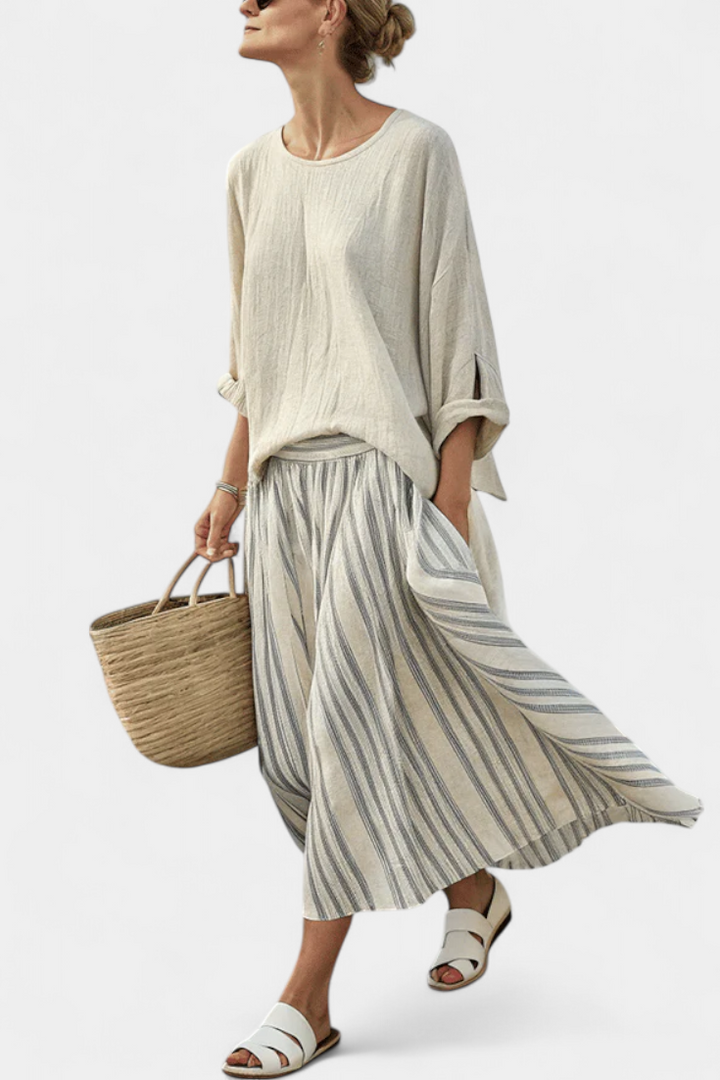 Livia | Linen Blouse &amp; Midi Skirt Set