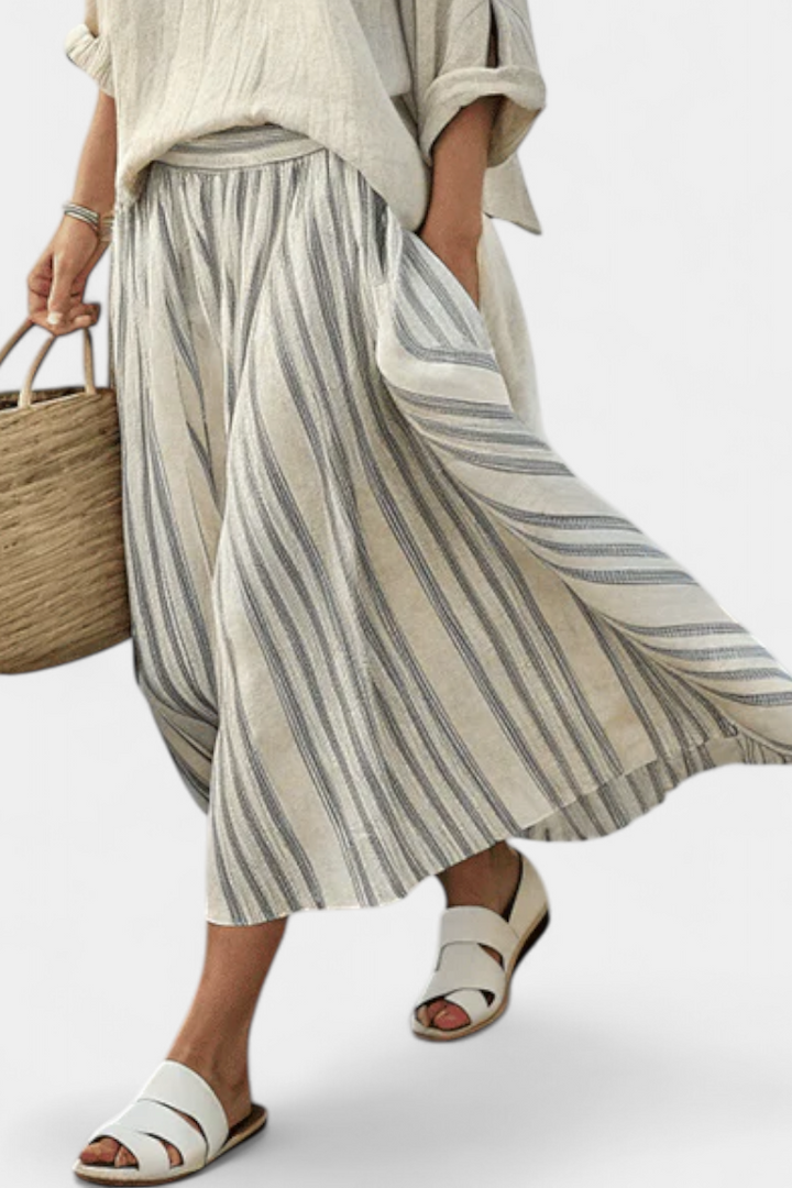 Livia | Linen Blouse &amp; Midi Skirt Set