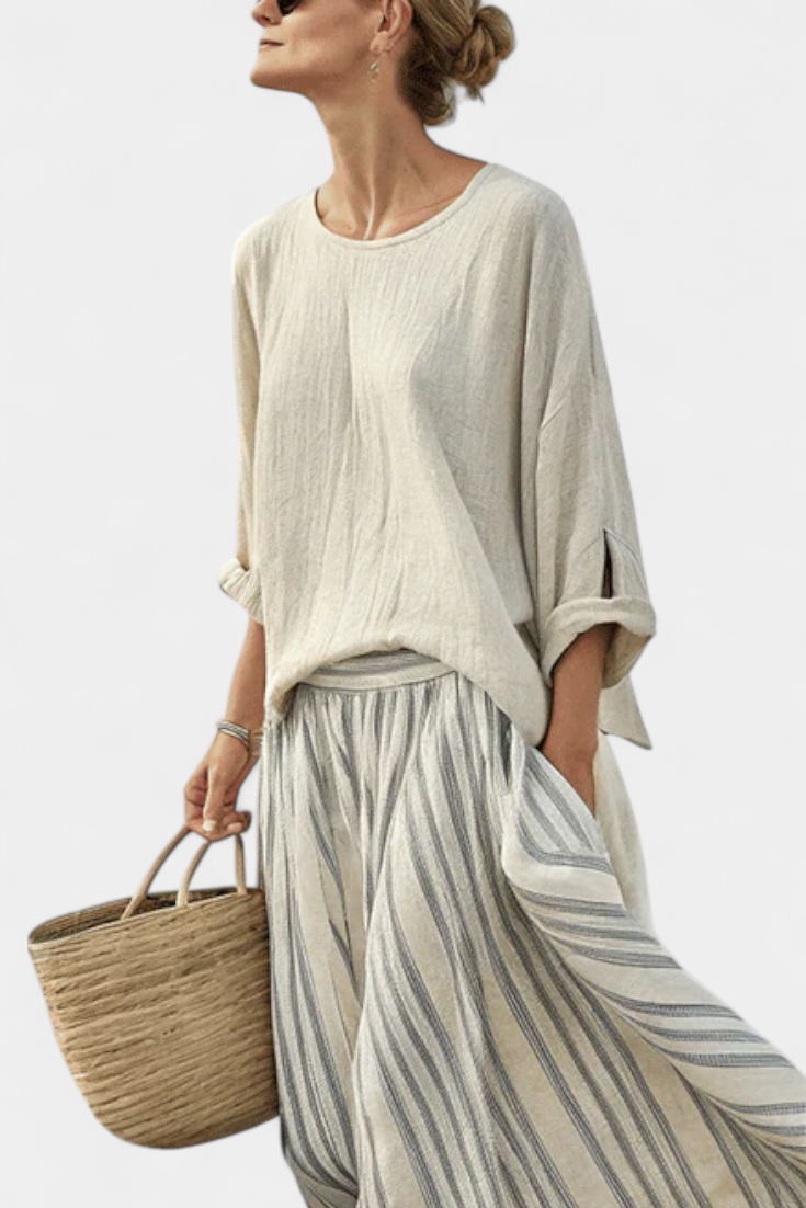 Livia | Linen Blouse &amp; Midi Skirt Set