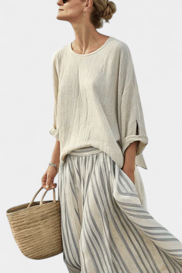 Livia | Linen Blouse &amp; Midi Skirt Set