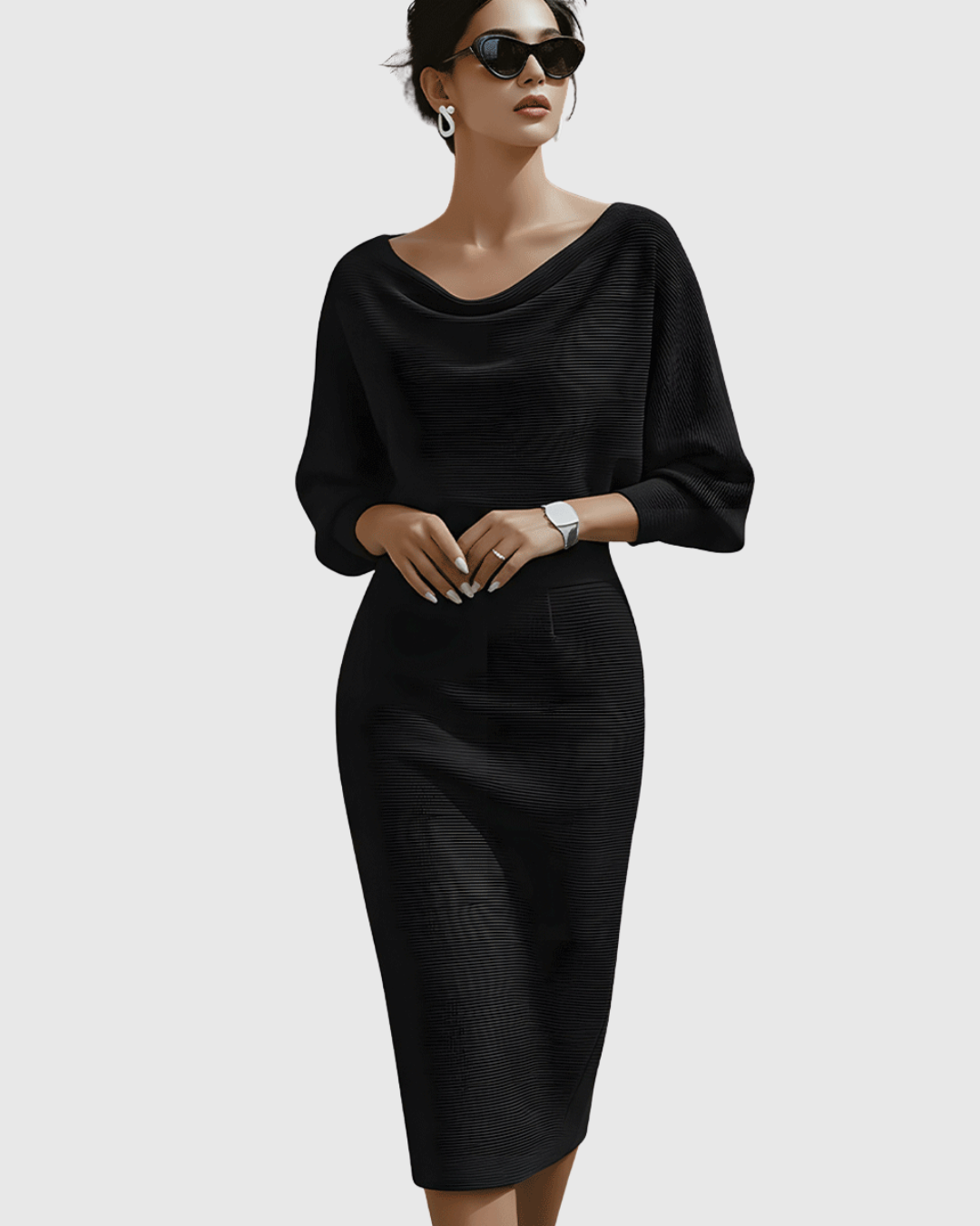 Isméria | Draped Batwing Midi Dress