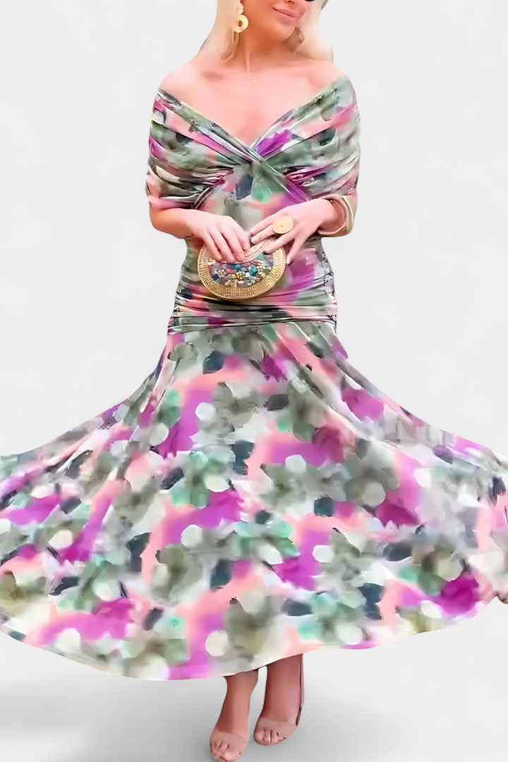 Magda™ | Long Floral Dress with V-Neck