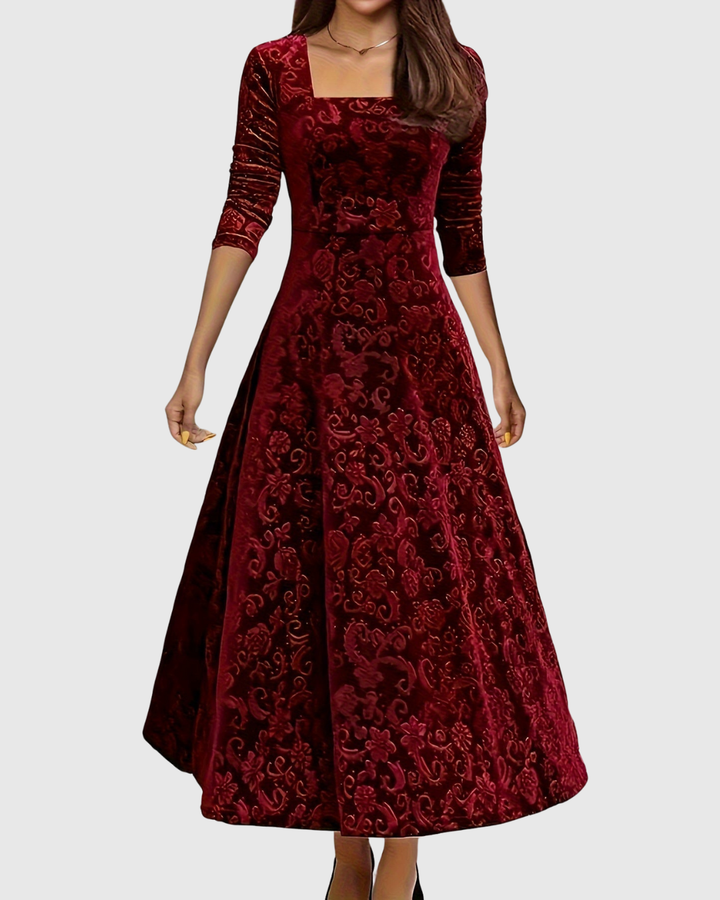 Elyra | Velvet Floral Midi Dress