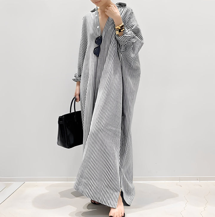 Davida - Relaxed Fit Striped Shirt Maxi Dress