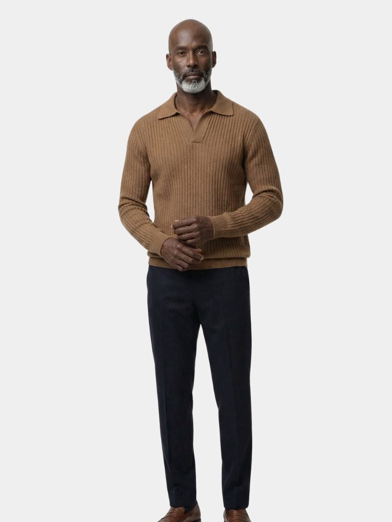 Renzo | Ribbed V-Neck Polo Sweater