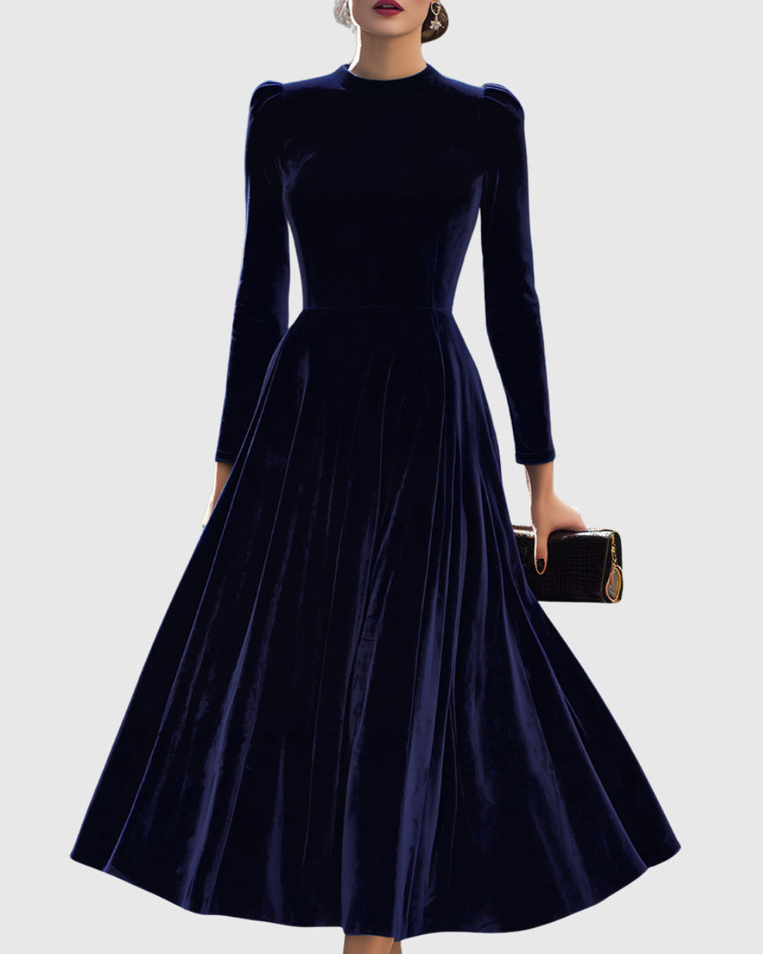 Sibella | Velvet Long-Sleeve Midi Dress