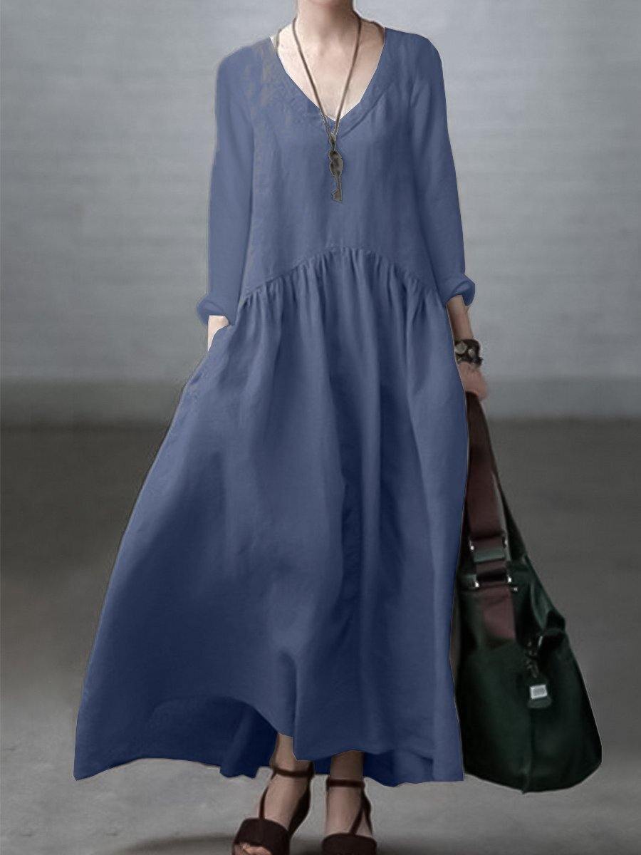 Eloria | Cotton Linen V-Neck Dress