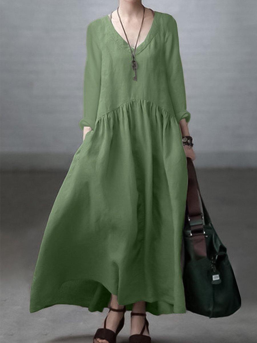 Eloria | Cotton Linen V-Neck Dress