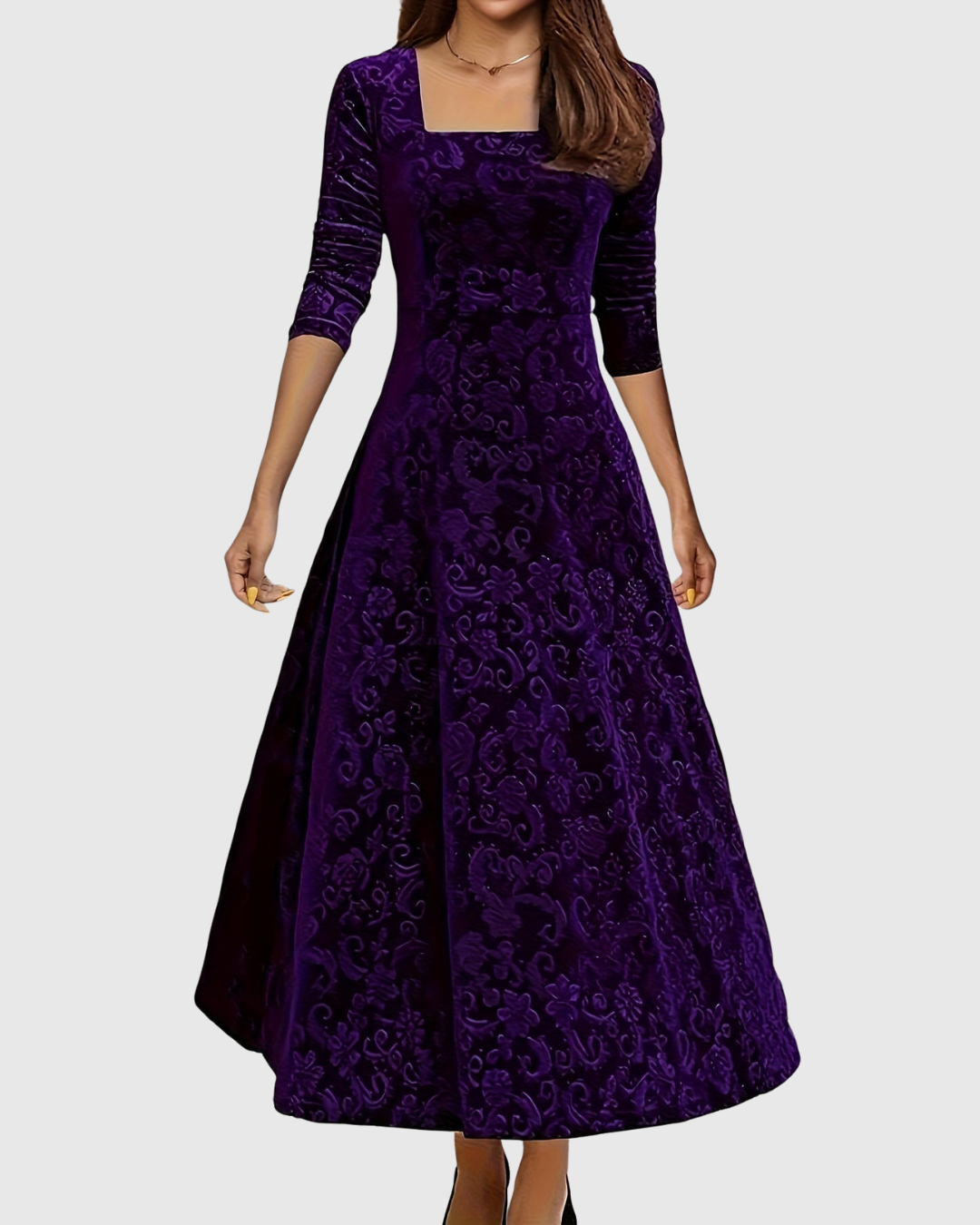 Elyra | Velvet Floral Midi Dress