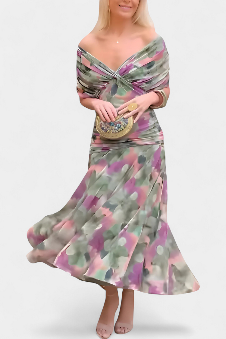 Magda™ | Long Floral Dress with V-Neck
