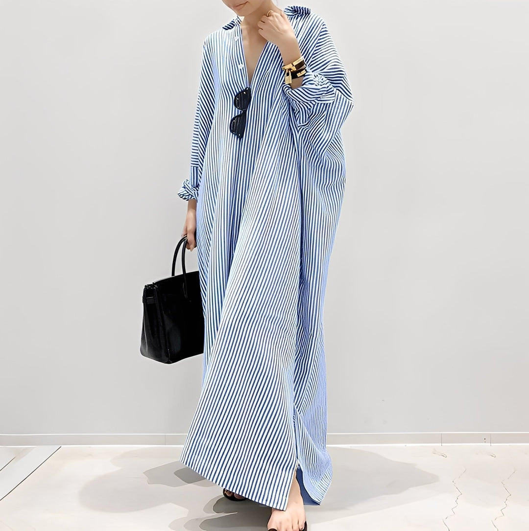 Davida - Relaxed Fit Striped Shirt Maxi Dress