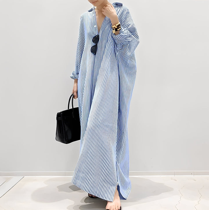 Davida - Relaxed Fit Striped Shirt Maxi Dress