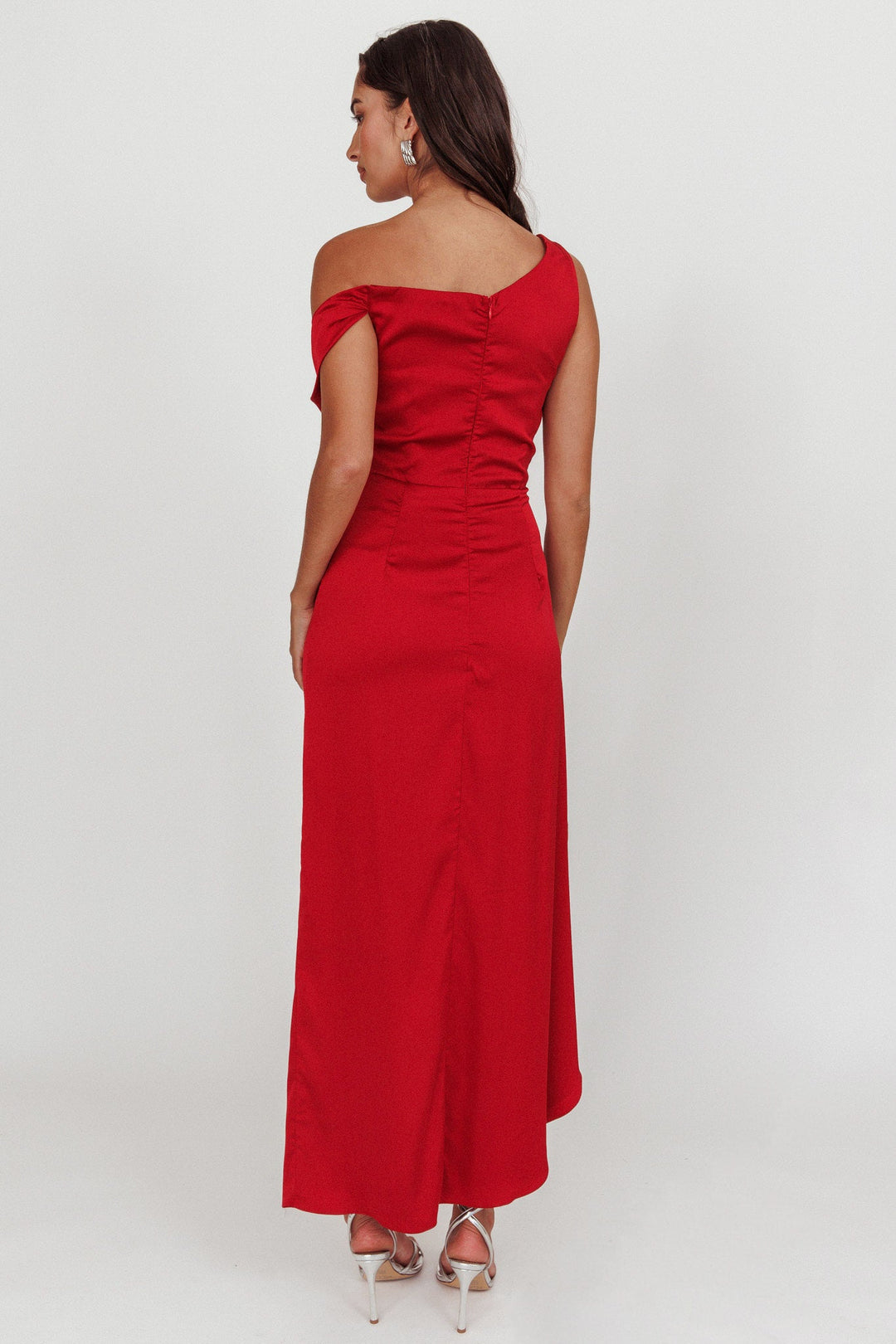 Sensations | Off-Shoulder Satin Maxi Dress - Red