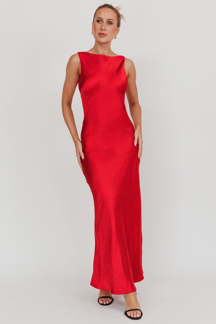 Carmine | Backless Maxi Dress - Red