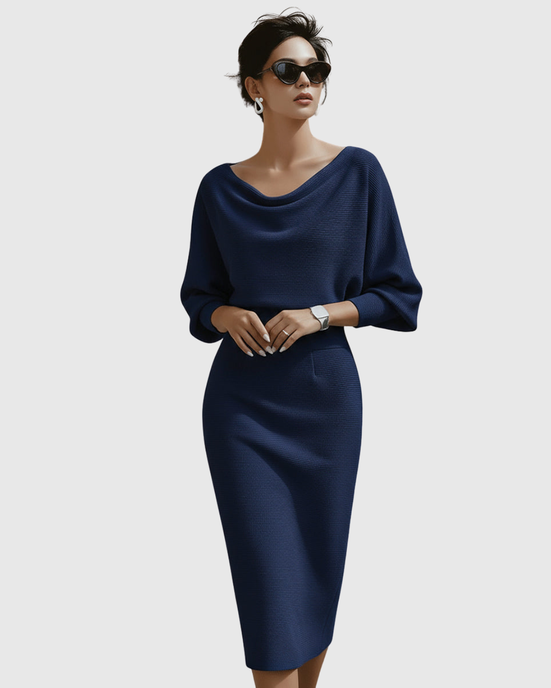 Isméria | Draped Batwing Midi Dress