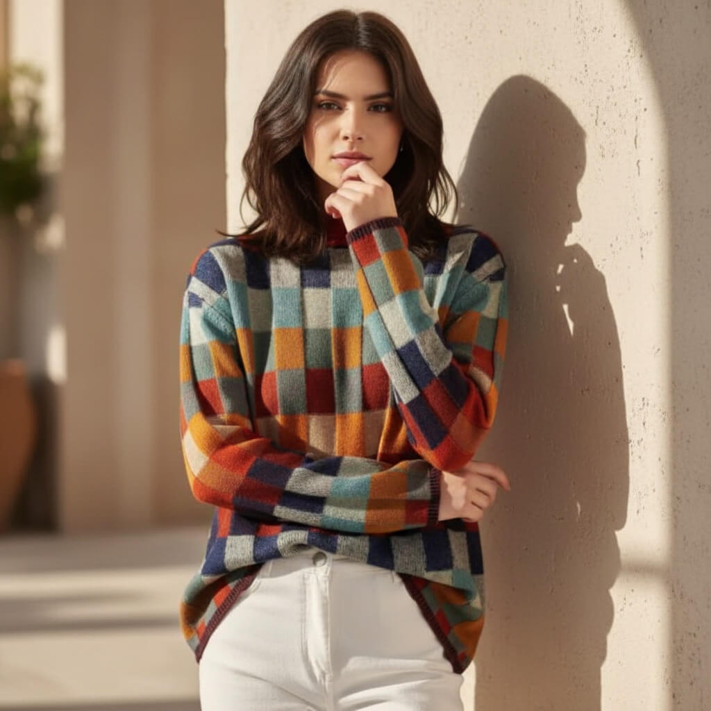 Elyse -  Checked Merino Jumper